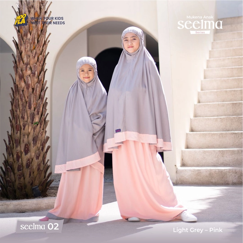 Product image Mukena Anak Seelma Series L (SEELMA 02) Light Grey-Pink